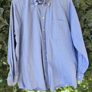 Nautica Men's Blue and White Pinstripe Button-Down Shirt